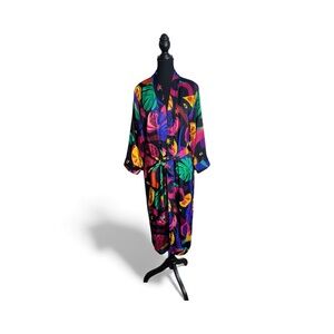 FarmRio Colourful Tropical Print Kimono XS Lined Robe Beaded Tassels